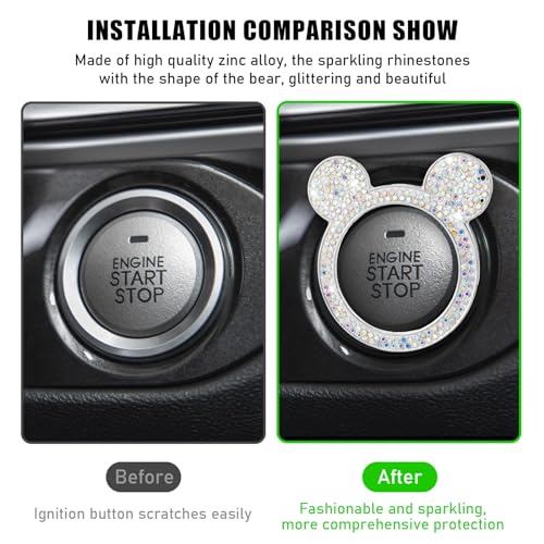 Augeny Bling Car Engine Start Button Cover, Rhinestone Key - Product Imagery