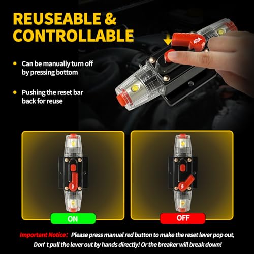 40 Amp Manual Reset Circuit Breaker DC 12-48V Waterproof Inline - Product Imagery