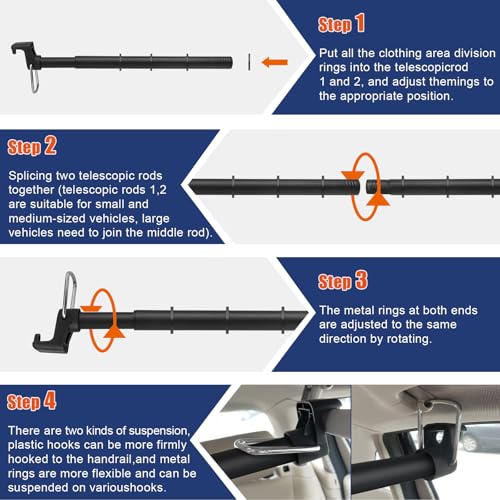 Car Clothes Hanger Bar, 30-63 Inches Expandable Heavy Duty Car - Product Imagery