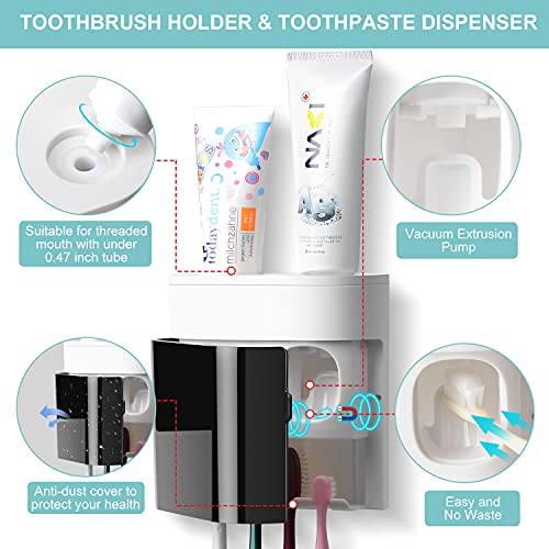 GFWARE Toothbrush Holder Toothpaste Dispenser Wall Mounted with - Product Imagery