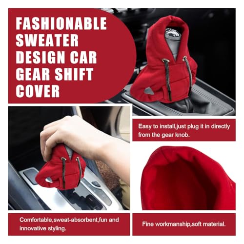 JOYCOURT Car Gear Shift Hoodie Auto Shifter Knob Cover, Red - Product Imagery