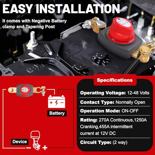 Top Post Battery Cut Off Switch 12V - 48V Volt Heavy Duty Marine - Product Imagery