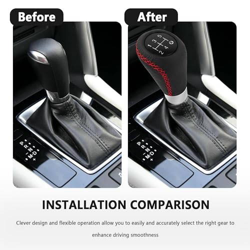 Car Gear Shift Knob with 4 Adaptive Parts,Leather 5 Speed Shift - Product Imagery