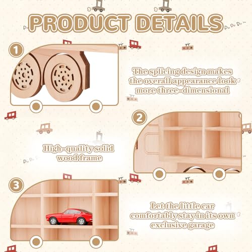 3D Wooden Toy Cars Display, Wall-Mounted for 42 Toy Cars, 1/64 - Product Imagery