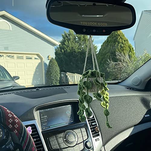 Cute Crochet Plant for Car Rear View Mirror,Boho Hanging - Product Imagery