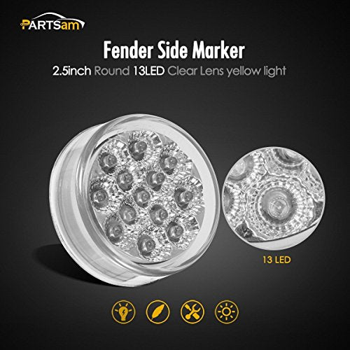 Partsam 2 Pcs 2.5" Round Amber 13 LED Side Marker Clearance or - Product Imagery