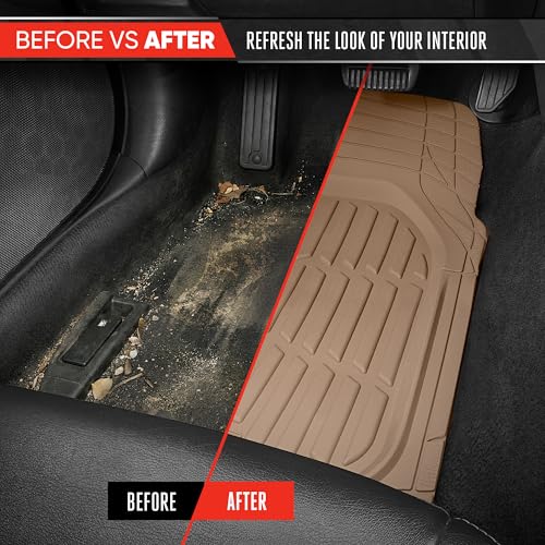 MotorTrend FlexTough Beige Car Floor Mats Rubber All Weather - Product Imagery