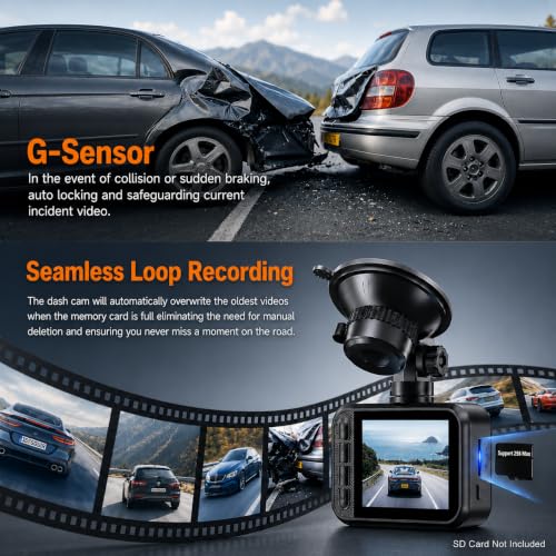Dash Cam Front and Rear for Cars, 2.5K+1080P Dual Camera with 2" - Product Imagery