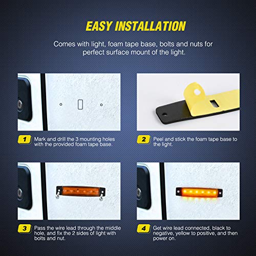 Nilight 3.8 Inch 6 LED Amber Red Trailer Side Marker Lights,10 - Product Imagery