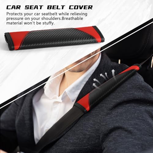 2PCS Car Seat Belt Cover Pads, Seatbelt Shoulder Cushion (Red) - Product Imagery