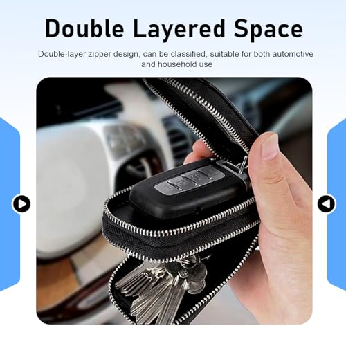 Car Key Fob Case, Leather Double-layer Storage Bag, Anti-scratch - Product Imagery