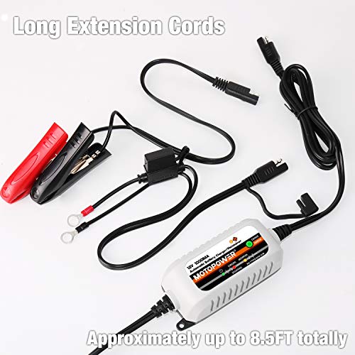 MOTOPOWER MP00205B 12V 1000mA Automatic Battery Charger, Battery - Product Imagery