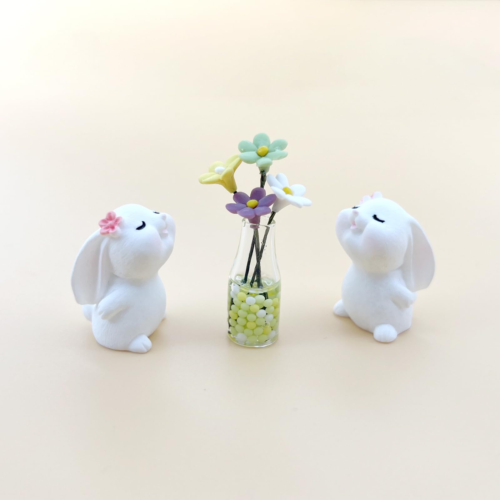 Cute Rabbit Car Dashboard Accessories Flowers Rear View Mirror - Product Imagery
