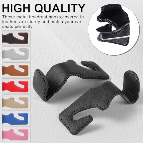 LivTee Black Superior Leather Car Seat Back Headrest Hook, Auto - Product Imagery