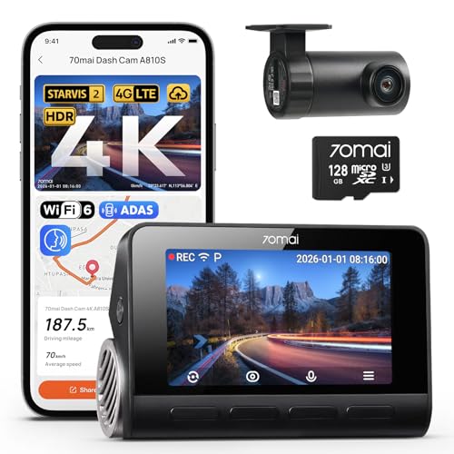 70mai 4K Dash Cam Front and Rear, 4K+1080P Dual STARVIS 2 Car - Product Imagery