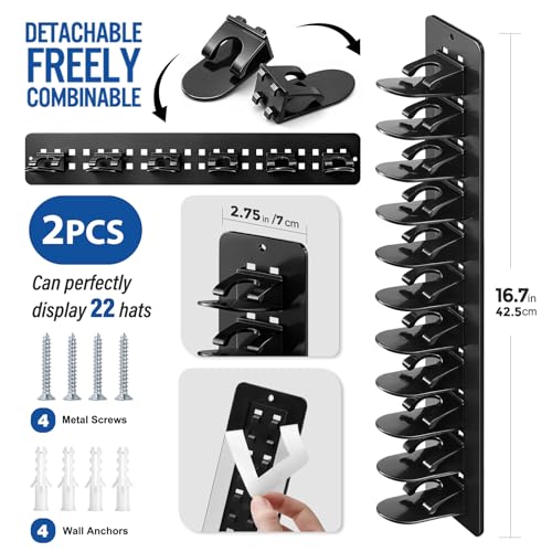 2 Pack Hat Hook Organizer for Baseball Caps, Hat Hanger Holder - Product Imagery