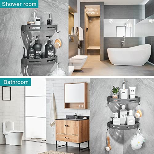 2-Tier Corner Shower Shelf, Dark Grey - Product Imagery