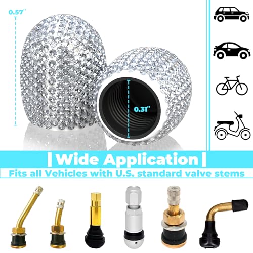 4Pcs Car Tire Valve Stem Caps Black Bling Tire Air Cap Car - Product Imagery