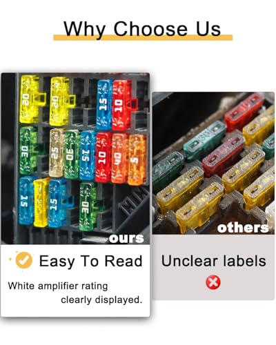 Riseuvo 50pcs 5A Standard Car Fuses - 5 AMP Automotive - Product Imagery