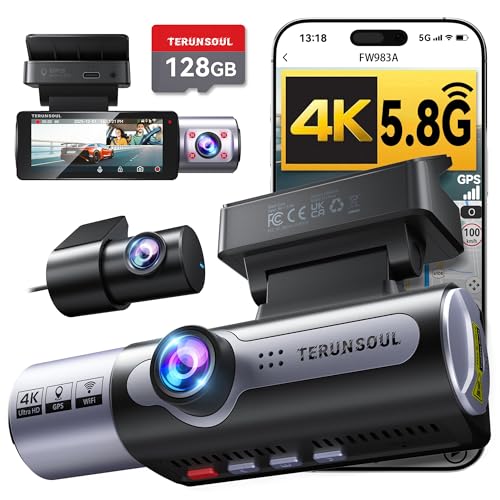 4K Dash Cam Front and Rear, Full HD 3 Channel Dashcam, Free - Product Imagery