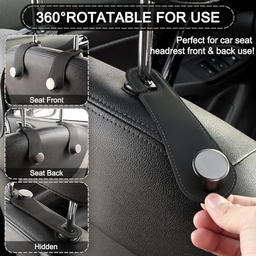 2 Pack Car Headrest Hooks Leather & Alloy Car Seat Storage - Product Imagery