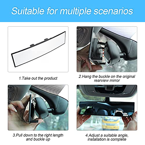 8sanlione 12 Inch Panoramic Car Rearview Mirror, White - Product Imagery