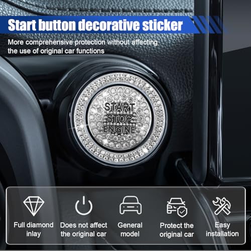 KITUREK Bling Crystal Car Engine Start Ring Sticker, White - Product Imagery