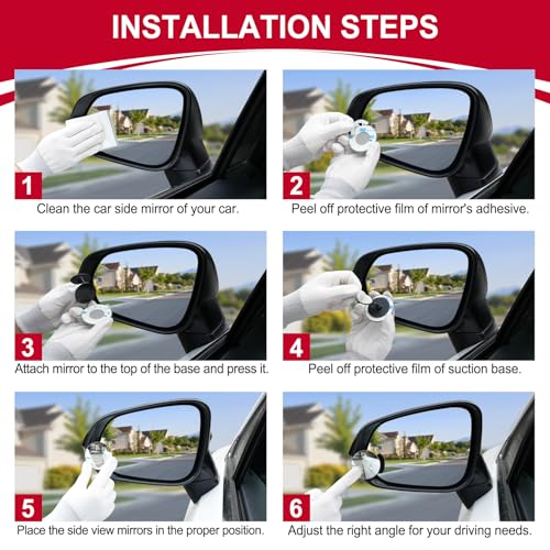 LivTee Blind Spot Mirrors, 2" Round HD Glass Frameless 360° - Product Imagery