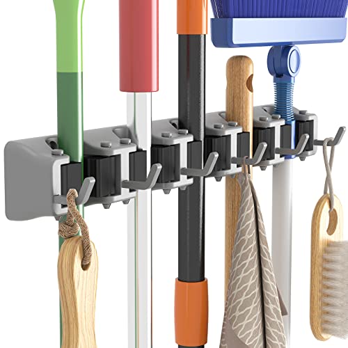 Lifewit Mop and Broom Holder Organizer Wall Hanging Mount, Gray, - Product Imagery