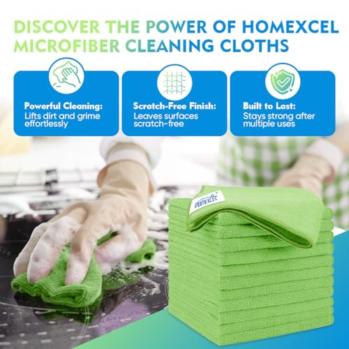 HOMEXCEL Green Microfiber Cleaning Cloth 12 Pack, 12.5 x 12.5 - Product Imagery