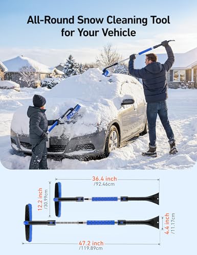 AstroAI 46" Extendable 2-in-1 Snow Brush & Ice Scrapers for Car - Product Imagery