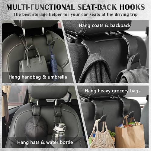 Car Seat Headrest Hook 55lb Heavy Duty Metal Hanger with Leather - Product Imagery
