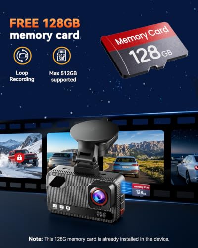 Front 4K + Rear 4K Dual Dash Cam Front and Rear，Free 128GB Card - Product Imagery