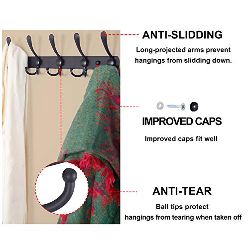 Dseap Coat Rack Wall Mounted - 5 Tri Hooks, Heavy Duty, - Product Imagery