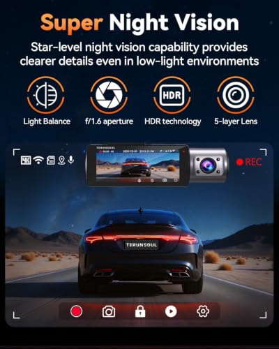 4K Dash Cam Front and Rear, Full HD 3 Channel Dashcam, Free - Product Imagery