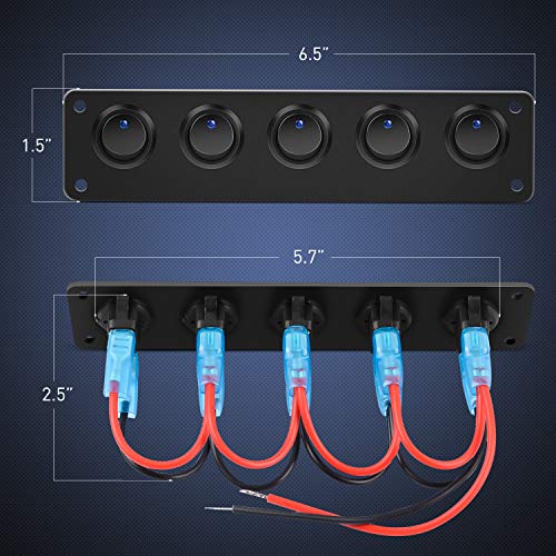 Nilight 5 Gang 3 Pin Rocker Switch Panel On Off SPST Toggle - Product Imagery