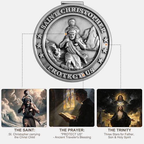 St Christopher Medal for Car, St Christopher Visor Clip, Gifts - Product Imagery