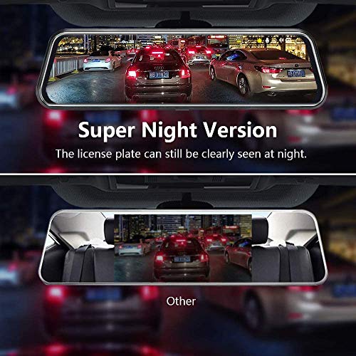 10’’ Mirror Dash Cam Front and Rear View Mirror Camera Night - Product Imagery