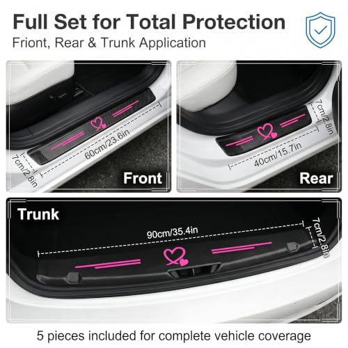 5 PCS Car Heart Pattern Door Sill Protector, Carbon Fiber - Product Imagery