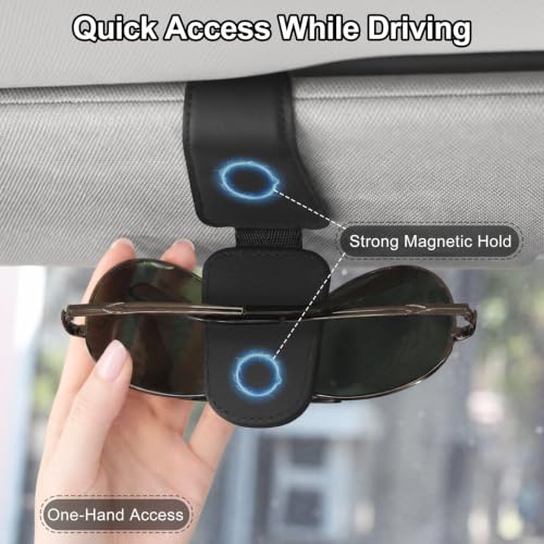 Magnetic Leather Sunglass Holder for Car, Eyeglasses Clip for - Product Imagery