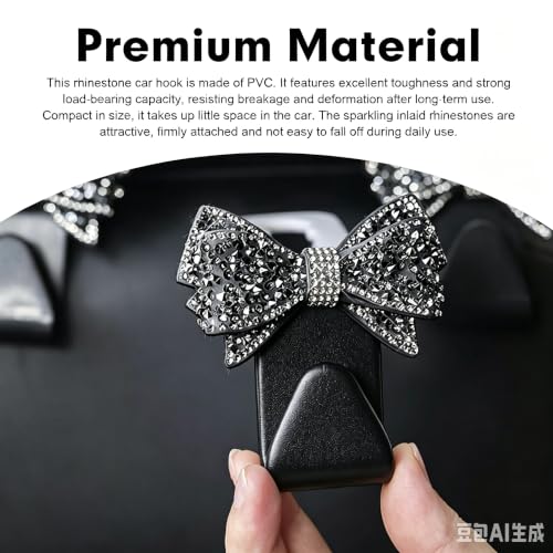 2PCS Bling Bow Car Seat Headrest Hooks, S Type Sparkling Crystal - Product Imagery
