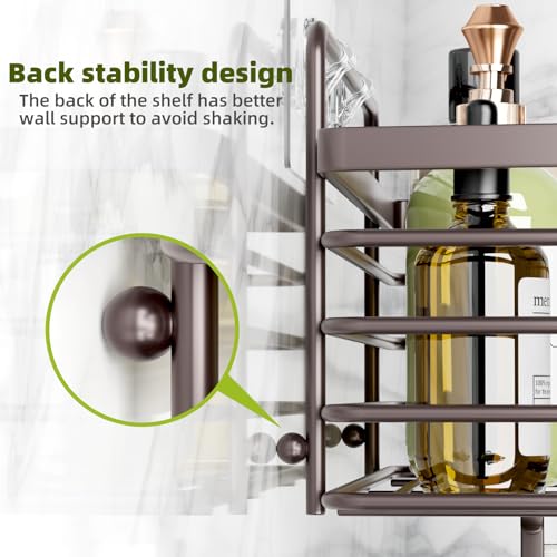 Yougai Shower Organizer with Soap Holder and Hooks, (Brown) - Product Imagery