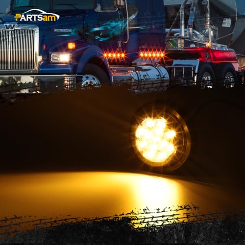 Partsam 10Pcs 2.5" Round Amber 13 LED Side Marker Clearance - Product Imagery