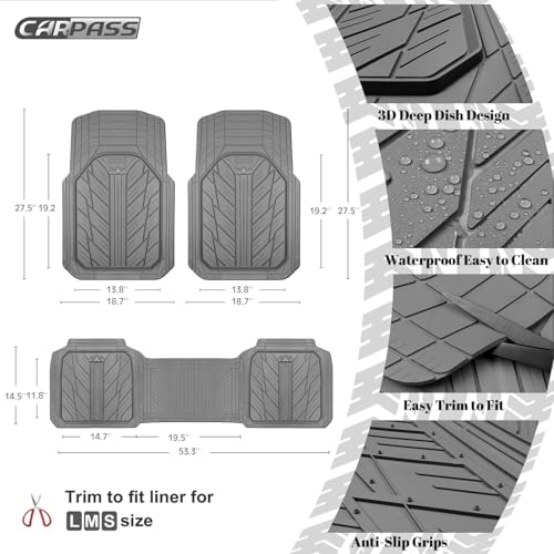 CAR PASS Heavy Rubber Car Floor Mats, Deep Waterproof Car Mats - Product Imagery
