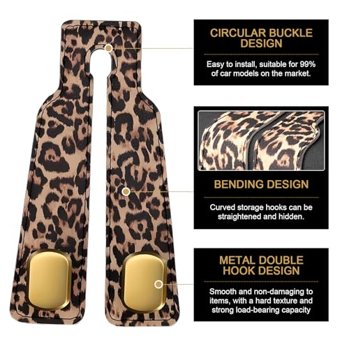 2 PCS Car Seat Back Storage Headrest Hooks, Leopard-Print Metal - Product Imagery