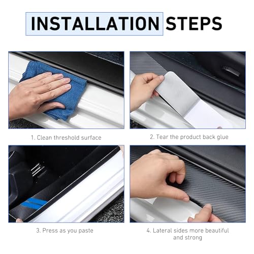 4PCS Car Door Sill Protector, Carbon Fiber Leather Auto Door - Product Imagery