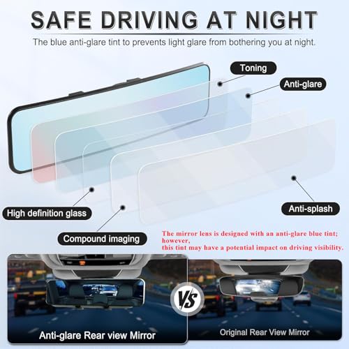 LivTee Anti Glare Rear View Mirror, Universal 11.3'' (287mm), - Product Imagery