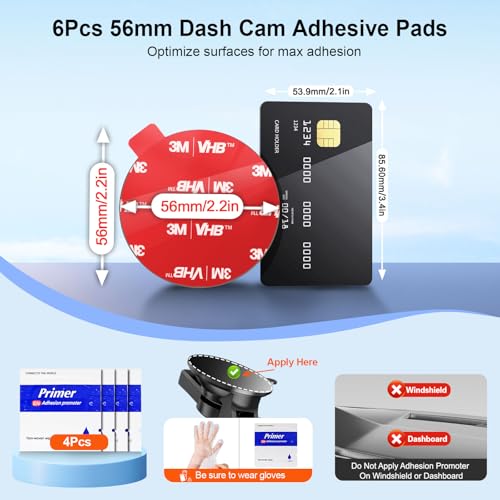 Double Sided Adhesive for Dash Cam: 6Pcs 56mm Heat Resistant - Product Imagery