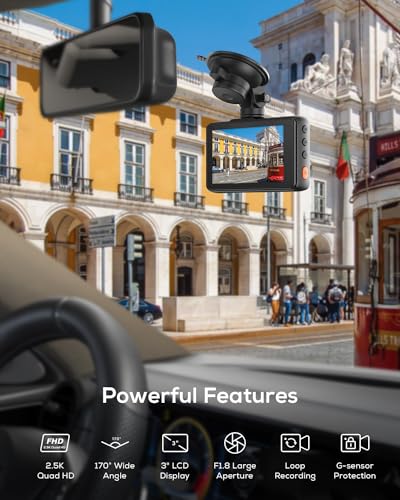 iZEEKER 2.5K Dash Cam Front, 1440P QHD Car Camera with 3" IPS - Product Imagery