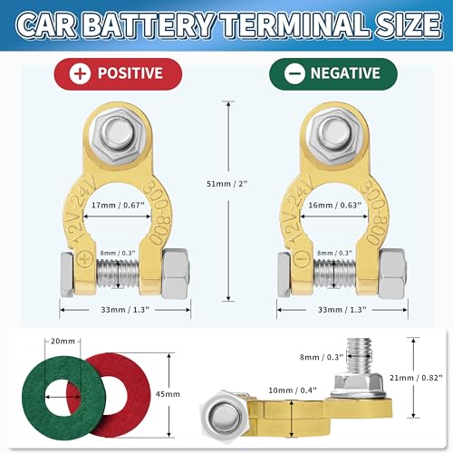 Battery Terminal Connectors 2 Pair, Battery Terminals M8 x 21mm - Product Imagery